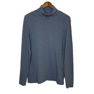 Land's End Turtleneck Long Sleeve Shirt Classic Gray Horizontal Stripe Large